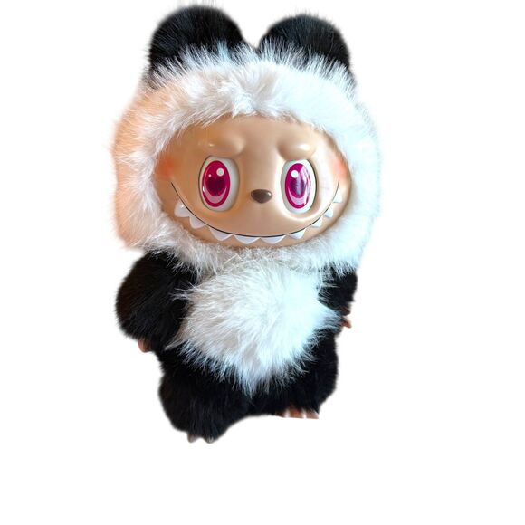 Large Labubu Panda Fur Edition | Black & White Plush Collectible Doll - Picture 2 of 6